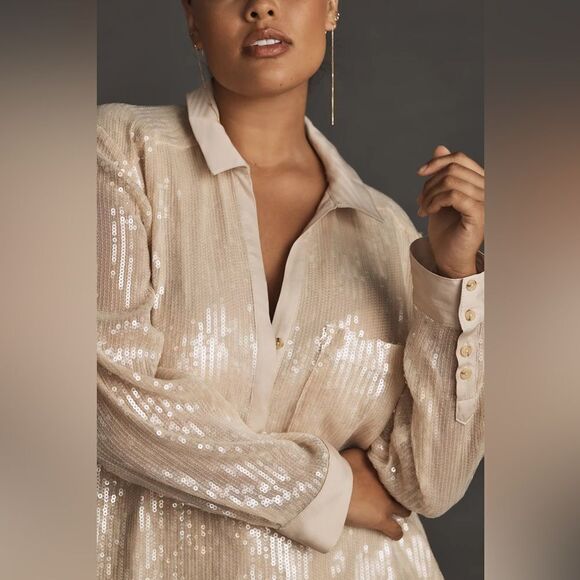 Anthropologie Pilcro Long Sleeve Sequin Mini Shirt Dress Small - Picture 4 of 11